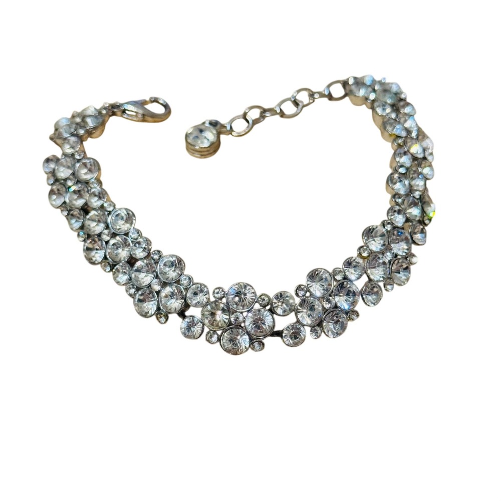 Givenchy Flex Bracelet Cluster Crystal Rhinestone Pave Link Silver Designer